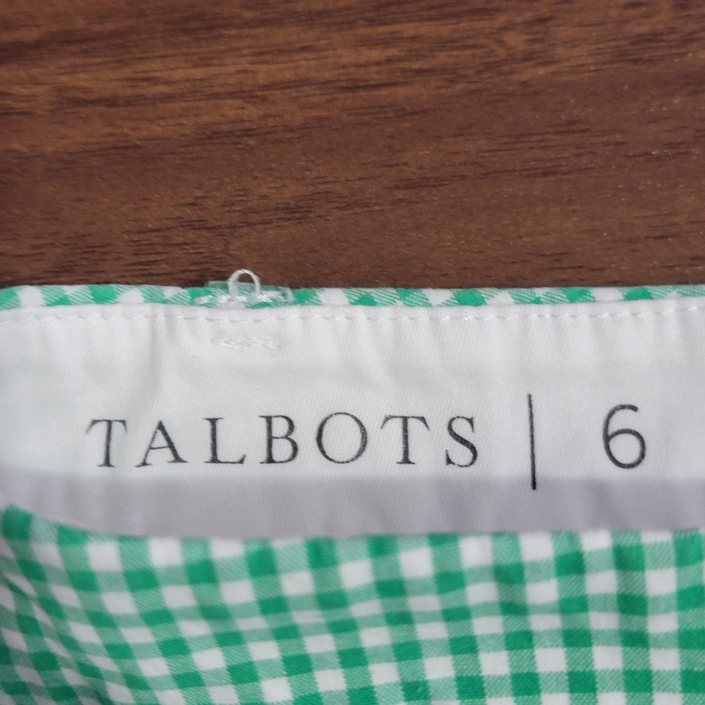 Talbots Skimmer Pants 6 Green Gingham Check Cropped Cotton Coastal Preppy Classy - Picture 6 of 14